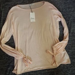 ZARA KNIT LONG SLEEVE PEACH TOP BOW SLEEVE SHIRT